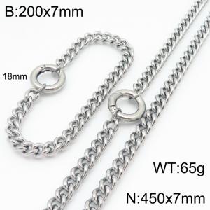 Fashionable and minimalist stainless steel round pearl 7mm Cuban chain bracelet necklace two-piece set - KS223667-Z