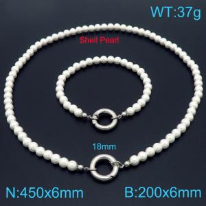 Fashionable and minimalist imitation pearl bracelet necklace two-piece set - KS223669-Z