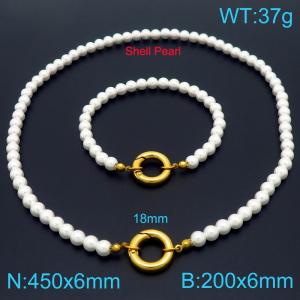 Fashionable and minimalist imitation pearl bracelet necklace two-piece set - KS223670-Z