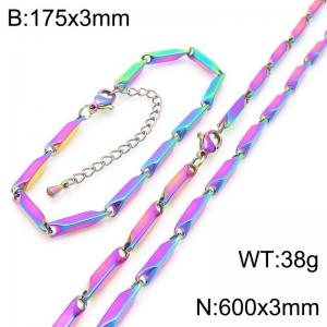 Gradient Purple Bamboo Chain Stainless Steel Bracelet Necklace 2 Pcs Set Gold Silver Blue Color Party Jewelry Gift Wholesale - KS223833-Z