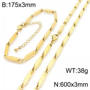 Bamboo Chain Stainless Steel Bracelet Necklace 2 Pcs Set Gold Silver Blue Color Party Jewelry Gift Wholesale - KS223834-Z