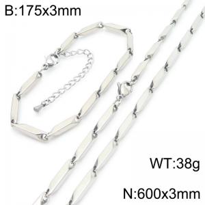 Bamboo Chain Stainless Steel Bracelet Necklace 2 Pcs Set Gold Silver Blue Color Party Jewelry Gift Wholesale - KS223835-Z