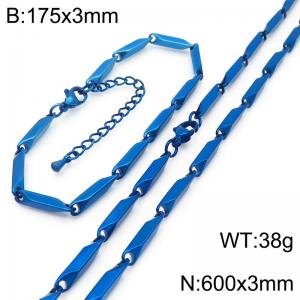 Bamboo Chain Stainless Steel Bracelet Necklace 2 Pcs Set Gold Silver Blue Color Party Jewelry Gift Wholesale - KS223836-Z