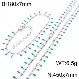 7mm stainless steel fashionable green match bracelet necklace two-piece set - KS223877-Z