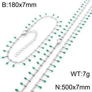 7mm stainless steel fashionable green match bracelet necklace two-piece set - KS223878-Z