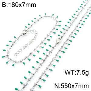 7mm stainless steel fashionable green match bracelet necklace two-piece set - KS223879-Z