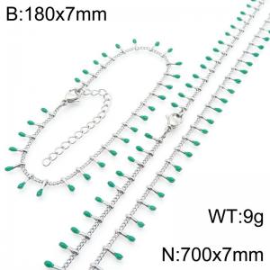 7mm stainless steel fashionable green match bracelet necklace two-piece set - KS223882-Z