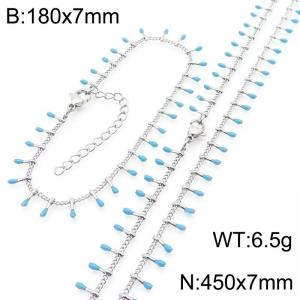 7mm Stainless Steel Fashion Blue Match Bracelet Necklace Two Piece Set - KS223884-Z