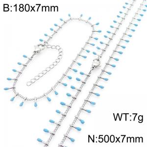 7mm Stainless Steel Fashion Blue Match Bracelet Necklace Two Piece Set - KS223885-Z