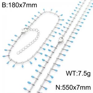 7mm Stainless Steel Fashion Blue Match Bracelet Necklace Two Piece Set - KS223886-Z