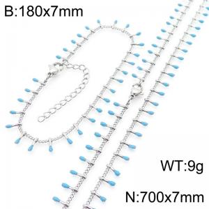 7mm Stainless Steel Fashion Blue Match Bracelet Necklace Two Piece Set - KS223889-Z