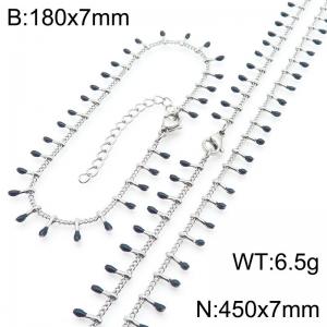 7mm stainless steel fashionable black matchstick bracelet necklace two-piece set - KS223905-Z