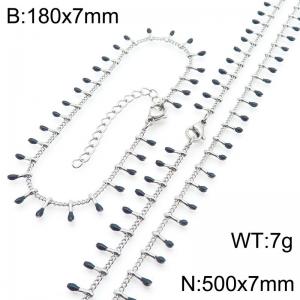 7mm stainless steel fashionable black matchstick bracelet necklace two-piece set - KS223906-Z