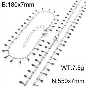 7mm stainless steel fashionable black matchstick bracelet necklace two-piece set - KS223907-Z