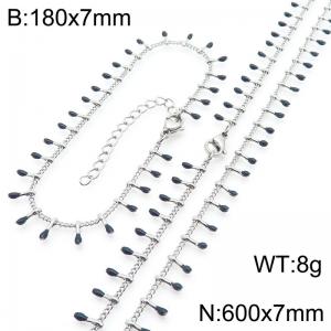 7mm stainless steel fashionable black matchstick bracelet necklace two-piece set - KS223908-Z