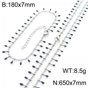 7mm stainless steel fashionable black matchstick bracelet necklace two-piece set - KS223909-Z