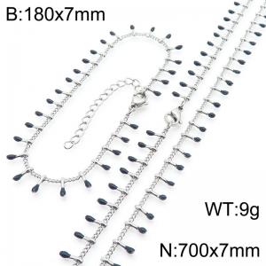 7mm stainless steel fashionable black matchstick bracelet necklace two-piece set - KS223910-Z