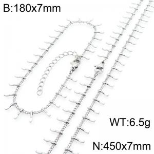 7mm stainless steel fashionable white matchstick bracelet necklace two-piece set - KS223912-Z