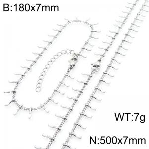 7mm stainless steel fashionable white matchstick bracelet necklace two-piece set - KS223913-Z