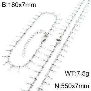 7mm stainless steel fashionable white matchstick bracelet necklace two-piece set - KS223914-Z