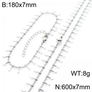 7mm stainless steel fashionable white matchstick bracelet necklace two-piece set - KS223915-Z