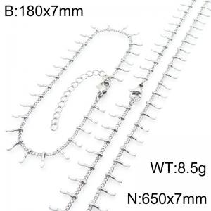 7mm stainless steel fashionable white matchstick bracelet necklace two-piece set - KS223916-Z