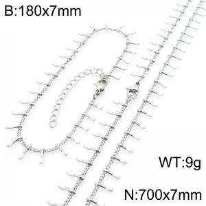 7mm stainless steel fashionable white matchstick bracelet necklace two-piece set - KS223917-Z