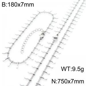 7mm stainless steel fashionable white matchstick bracelet necklace two-piece set - KS223918-Z