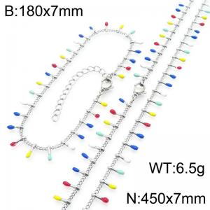 7mm stainless steel fashionable colored matchstick bracelet necklace two-piece set - KS223919-Z