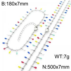 7mm stainless steel fashionable colored matchstick bracelet necklace two-piece set - KS223920-Z