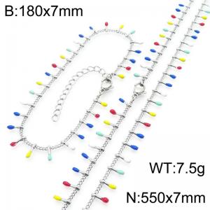 7mm stainless steel fashionable colored matchstick bracelet necklace two-piece set - KS223921-Z