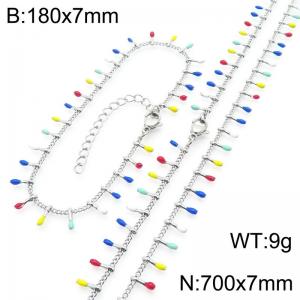 7mm stainless steel fashionable colored matchstick bracelet necklace two-piece set - KS223924-Z