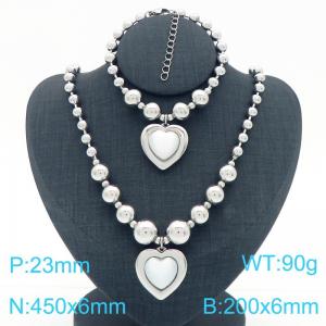 European and American cross-border stainless steel jewelry exaggerated round bead punk heart-shaped pendant bracelet necklace two-piece set - KS223935-Z