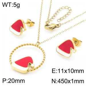 Christmas Hat Stainless Steel Necklace Earings For Women Girl Gold Silver Color 2-Piece Set - KS224041-GC