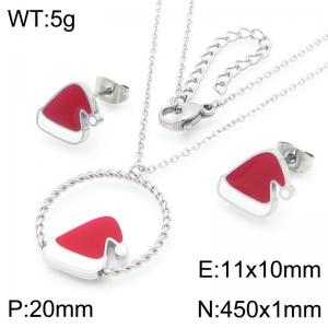 Christmas Hat Stainless Steel Necklace Earings For Women Girl Gold Silver Color 2-Piece Set - KS224042-GC