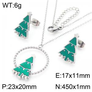 Christmas Tree Stainless Steel Necklace Earings For Women Girl Gold Silver Color 2-Piece Set - KS224044-GC