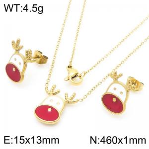 Christmas Moose Stainless Steel Necklace Earings For Women Girl Gold Silver Color 2-Piece Set - KS224045-GC