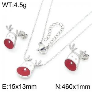 Christmas Moose Stainless Steel Necklace Earings For Women Girl Gold Silver Color 2-Piece Set - KS224046-GC