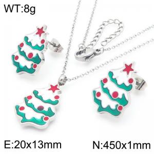 Christmas Tree Stainless Steel Necklace Earings For Women Girl Gold Silver Color 2-Piece Set - KS224048-GC