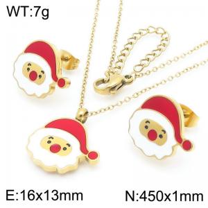 Christmas Santa Claus Stainless Steel Necklace Earings For Women Girl Gold Silver Color 2-Piece Set - KS224049-GC