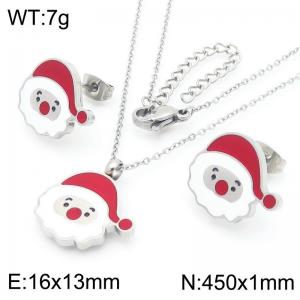 Christmas Santa Claus Stainless Steel Necklace Earings For Women Girl Gold Silver Color 2-Piece Set - KS224050-GC