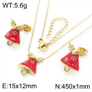 Christmas Camel Bell Stainless Steel Necklace Earings For Women Girl Gold Silver Color 2-Piece Set - KS224051-GC