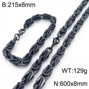 European and American fashion personality stainless steel 215 × 8mm&600 × 8mm special chain lobster buckle domineering black set - KS224473-Z