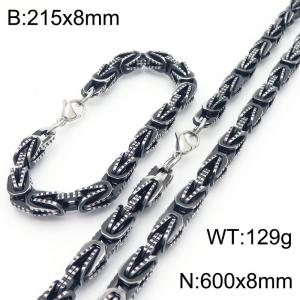 European and American fashion personality stainless steel 215 × 8mm&600 × 8mm special chain lobster buckle domineering retro black set - KS224474-Z