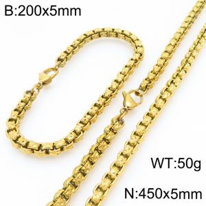 200 × 5mm&450 × 5mm stainless steel simple and fashionable creative wrinkled square pearl chain lobster buckle jewelry charm gold set - KS224547-Z