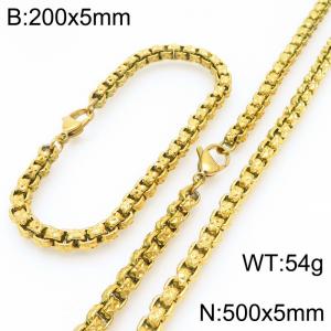 200 × 5mm&500 × 5mm stainless steel simple and fashionable creative wrinkled square pearl chain lobster buckle jewelry charm gold set - KS224548-Z