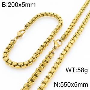 200 × 5mm&550 × 5mm stainless steel simple and fashionable creative wrinkled square pearl chain lobster buckle jewelry charm gold set - KS224549-Z