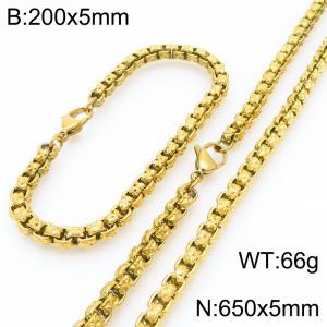 200 × 5mm&650 × 5mm stainless steel simple and fashionable creative wrinkled square pearl chain lobster buckle jewelry charm gold set - KS224551-Z