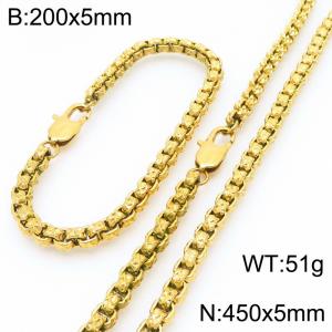 200 × 5mm&450 × 5mm stainless steel simple and fashionable creative wrinkled square pearl chain Japanese buckle jewelry charm gold set - KS224561-Z