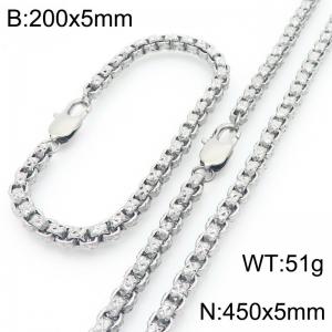 200 × 5mm&450 × 5mm stainless steel simple and fashionable creative wrinkled square pearl chain Japanese buckle jewelry charm silver set - KS224568-Z